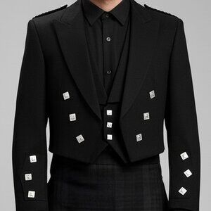 Black Prince Charlie Jacket & Vest Scottish Kilt Formal Highland Wear